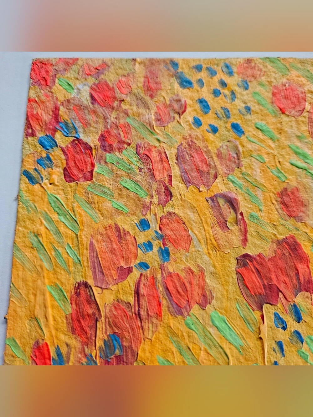 5"x7" original tulips flowers abstract painting red orange bright gallery Art - Picture 9 of 11